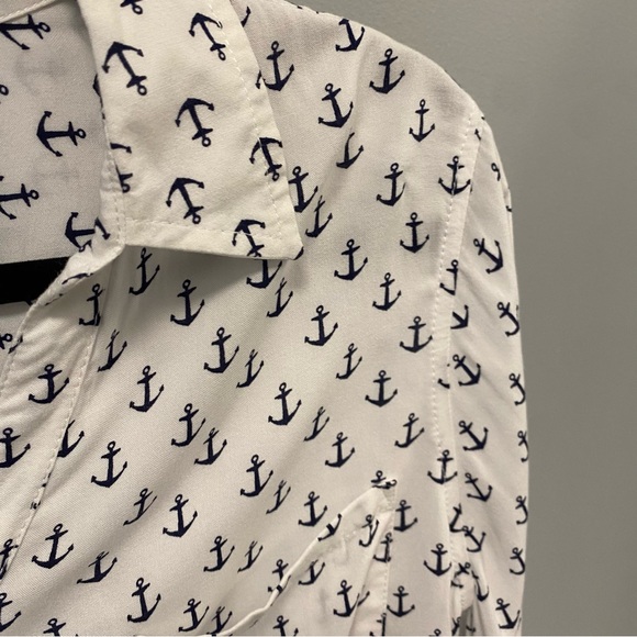 George bottom up, white, Anchor Print dress shirt, size L 12-14 - Picture 3 of 7
